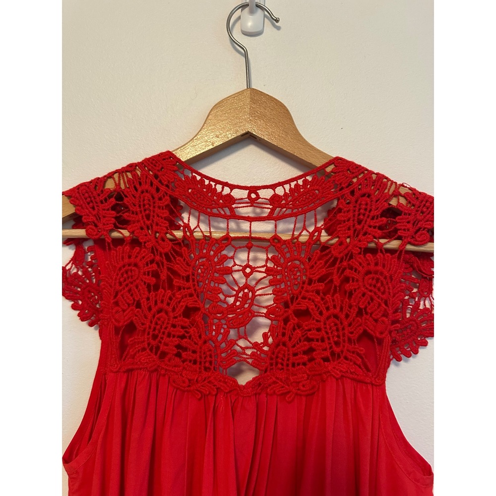 NWT Ya Los Angeles Red Crochet Lace Boho Mini Dress Sleeveless V-Neck | Medium - Picture 6 of 9
